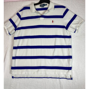 POLO Ralph Lauren Men's Blue‎ White Striped Polo Shirt Custom Fit Size XXL